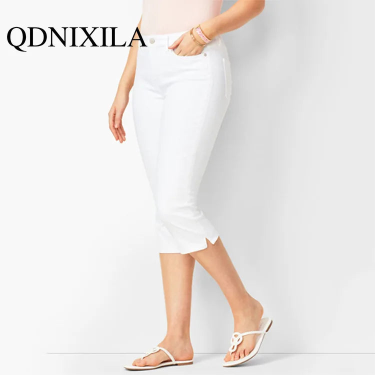 Ladies Jeans Pants Ladies Cropped Trousers Skinny Knee Length Jeans female Elastic High Waist Mom Jeans Oversize