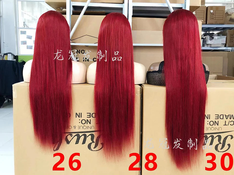 10A 13x6 Hot Christmas Red Colored Human Hair Wigs Tuneful HD Lace Front Human Hair Wigs Brazilian Straight HD Lace Frontal Wigs