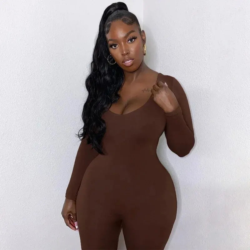 Dulzura Women 2024 Autumn Winter Long Sleeve Bodycon Streetwear Jumpsuit Overall One Piece Outfit Wholesale Items for Business