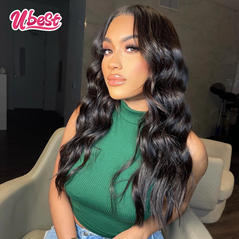 Ubest 34 Inch Highlighs Blue 1B Colored Body Wave Lace Front Human Hair Wigs For Black Women 13x4 Transparent Lace Wig Remy Hair