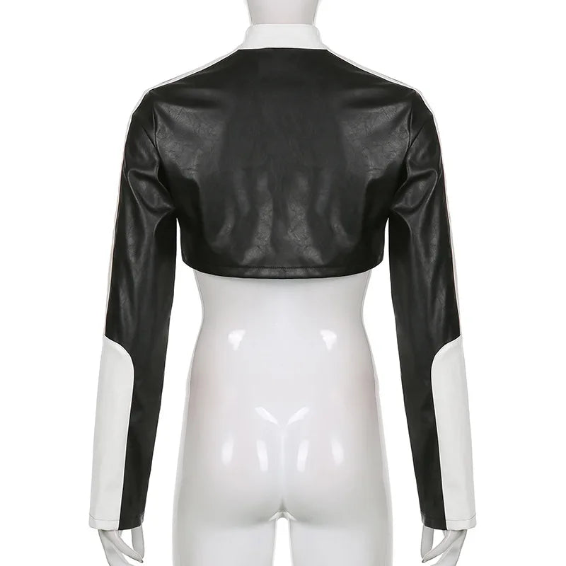 HLJ&GG Black Leather Jacket Fashion Streetwear Women Zip Long Sleeve Crop Top+Tshirts+Sequin Shorts 3 Piece Sets Female Clothing