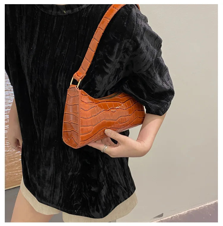 Fashion PU Leather Bags for Women Alligator Pattern Armpit Handbag Female Small Underarm Messenger Bag Purse Shoulder Handbags