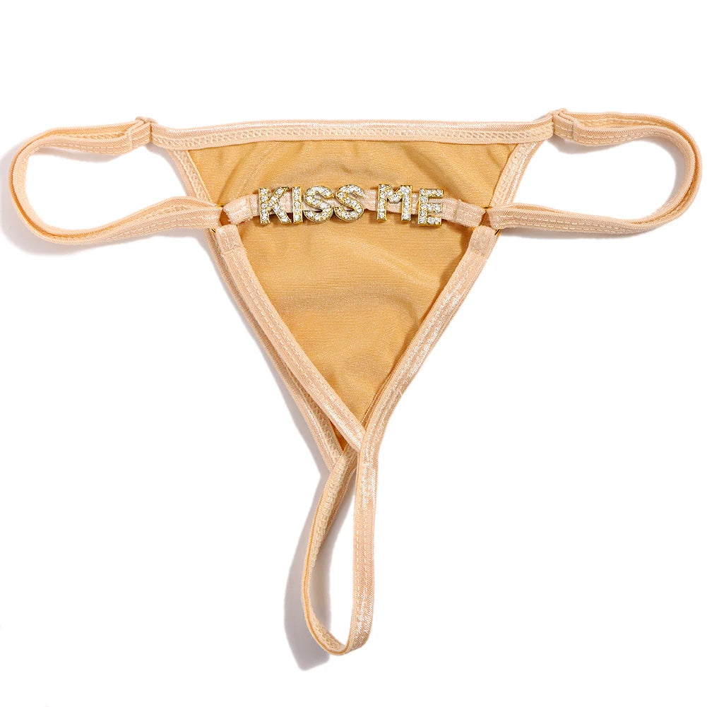 Sexy Solid Color Thong Customized Crystal letter Panties for Women Personality DIY Name Underwear Intimates Girls Gift