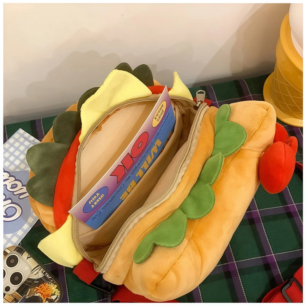 Hello Kitty Kawaii Hamburger Plush Mini Crossbody Bag Adorable Shoulder Purse for Teen Girls Kawaii Fashion Shoulder Bagfor Girl