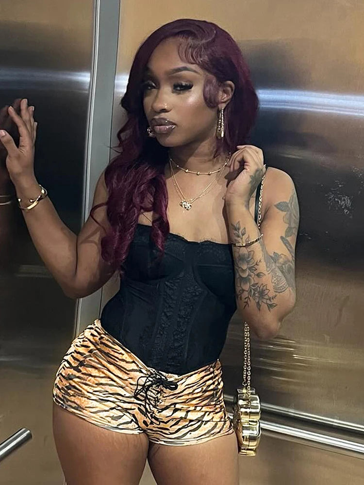 Weird Puss Tiger Stripes Fashion Mini Shorts Women Sexy Bandage Skinny Peach Hip Bottoms Hottie Midnight Hipster Party Outfits