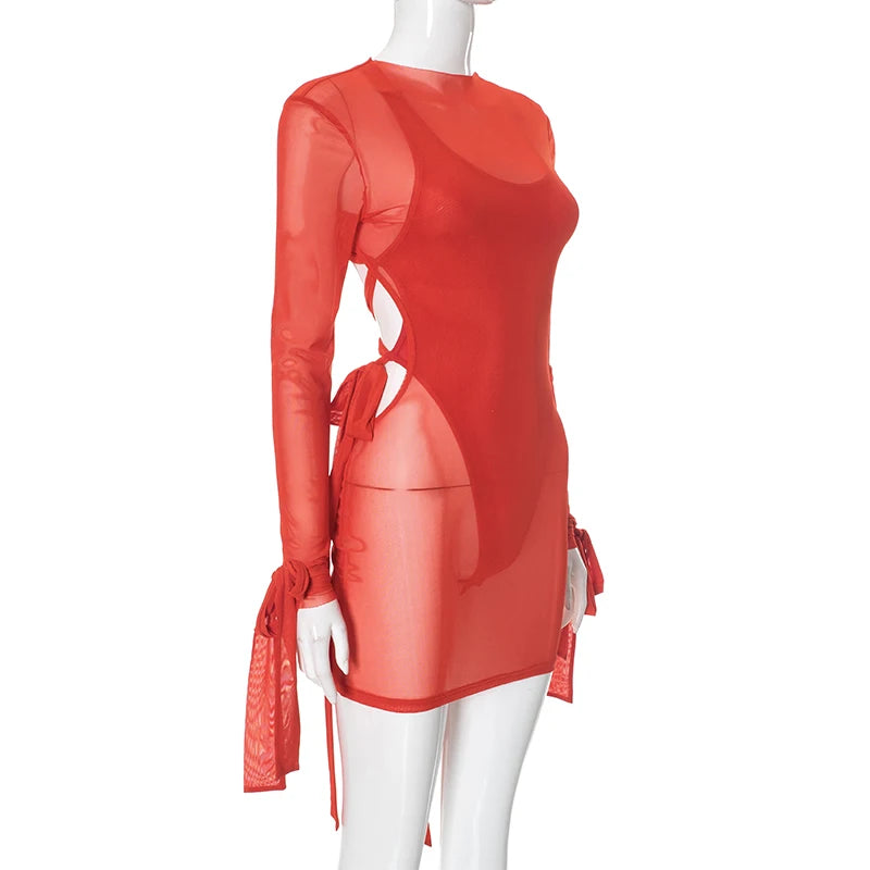 Weird Puss Irregular Backless 2 Piece Set Woman Bandgae Sexy Bodysuits+Mesh See Through Dress Vacation Beach Party Trend Outfits