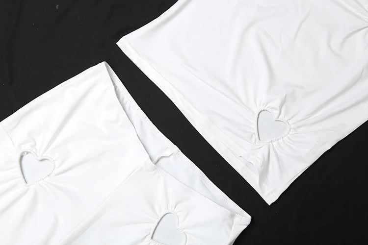 Weird Puss Heart Hollow 2 Piece Set Women o-Neck Sleeveless Tops+Skinny Stretch Pants Vacation Casual Simple Elegant Solid Suits
