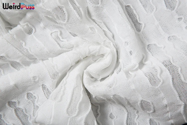 Weird Puss Ripped Chic Crop Tops Women Autumn Elegant Shirring Square Collar Elegant Ruched Full Sleeve Solid Streetwear Tees