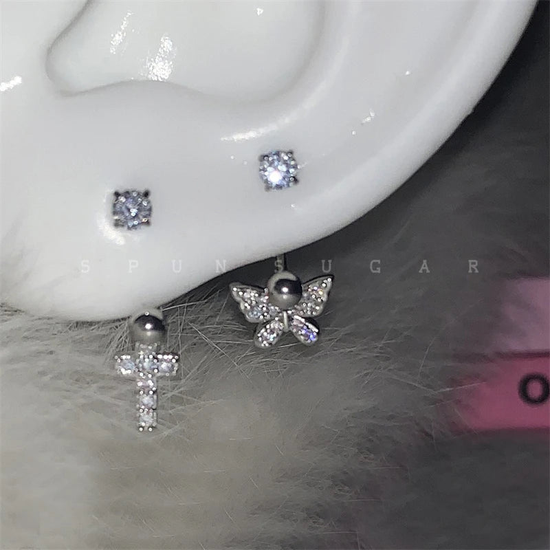 U-shaped Rhinestone 316L Stainless Steel Ring Ear Bone Nail for Women Love Hreat Butterfly Earrings Y2K Hottie Jewelry