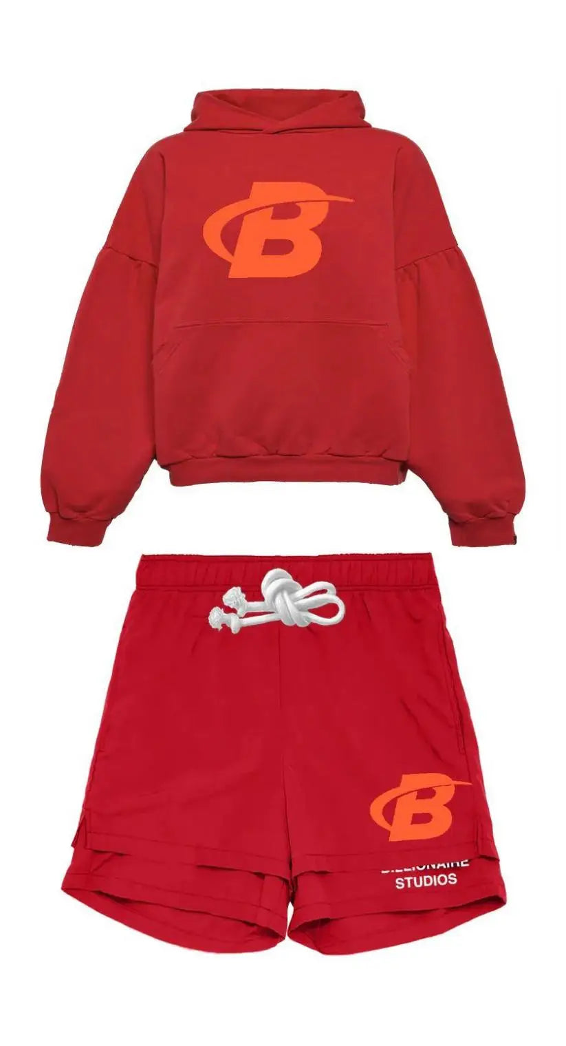2024 Summer Letter B Print Trendy Tracksuit+sweatpants Men Oversized Hoodies Sports Suit Loose Shorts Suit Clothes