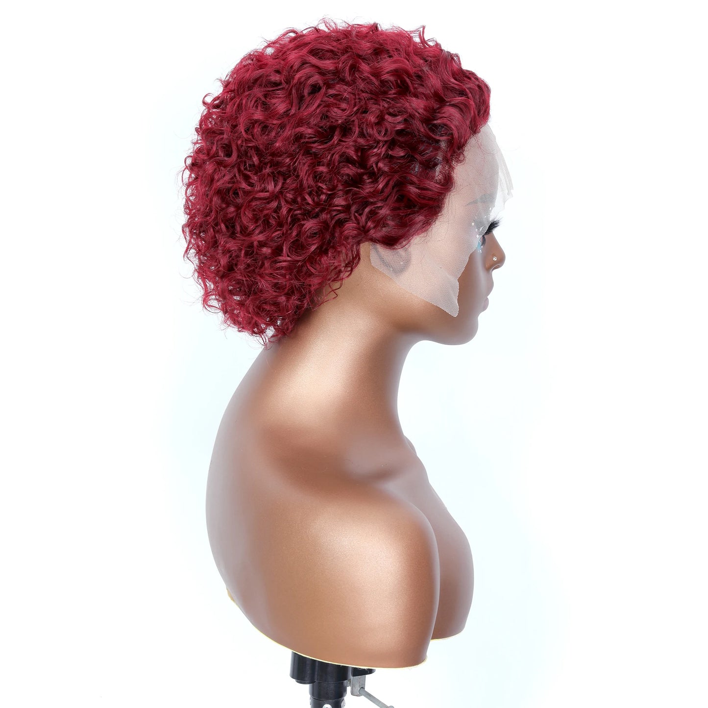 99j Red Short Curly Wigs Pixie Cut Lace Front Wigs 6 inch Human Hair 13X1 Pixie Burgundy Human Hair Wigs For Women Pixie Wig