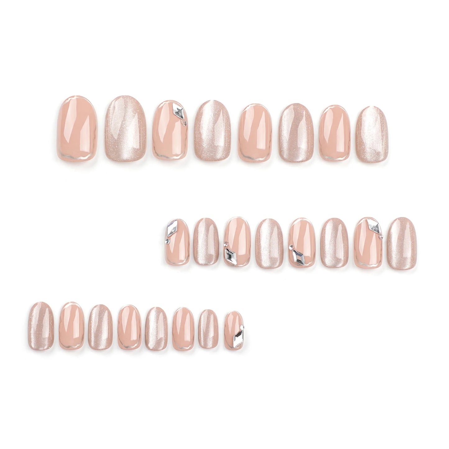 24pcs Beige Crystal Fake Nail Patch Cat Eye Aurora False Nails Fashion Cateye Short Press on Nail Tips Wearable Full Cover