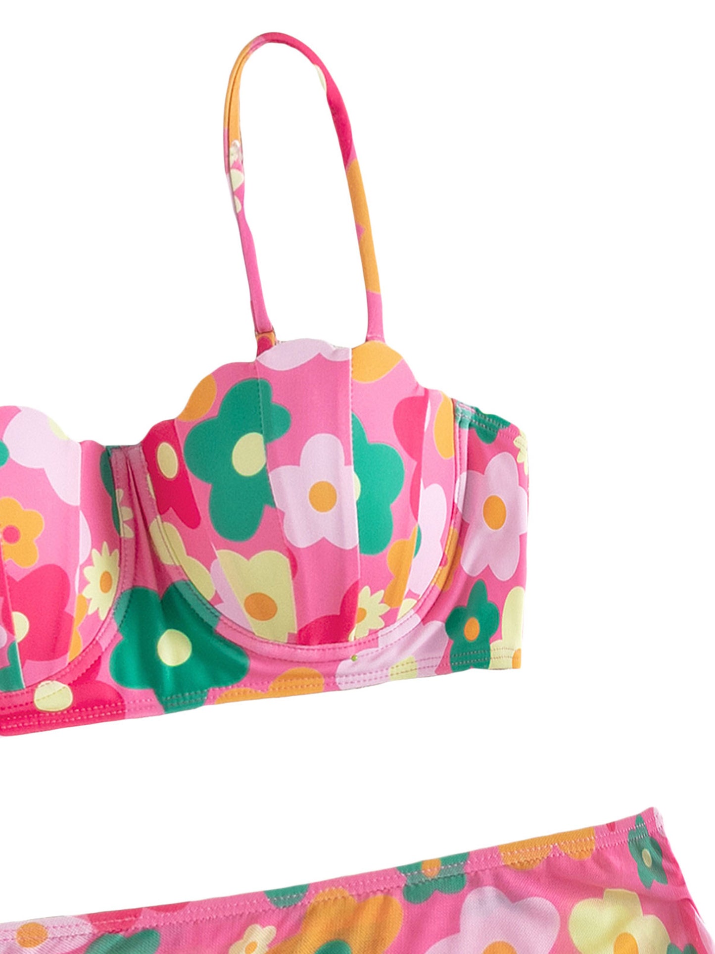 Women 3pcs Swimsuit Set Floral Sleeveless Push Up Bra and Elastic Briefs Cover Up Skirt Beachwear Bathing Suit