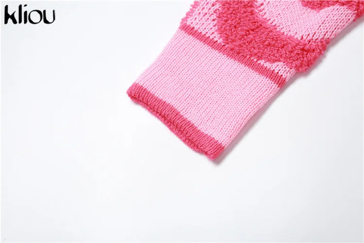 Kliou Knit Coats ladies Autumn New Full Sleeve Breasted Buttons V-neck Ruched Sweather Outwear Bare Midriff Street Tops