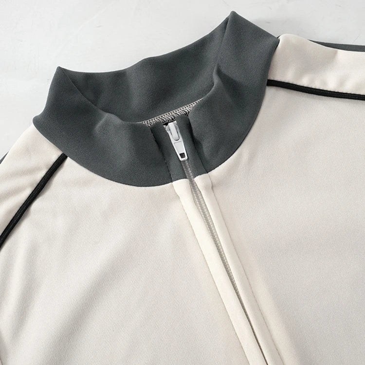 STYLISH LADY Contrast Color Sporty 2 Piece Set Women Long Sleeve Zipper Crop Top and Drawstring Short Suits 2025 Workout Outfits