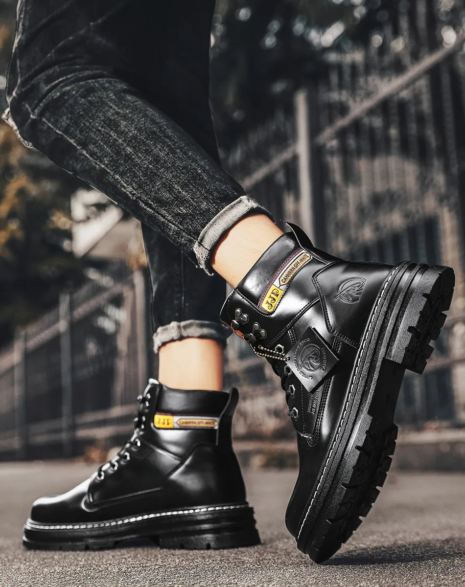 Lace-UP High Quality Fashion Man Outdoor Free Shipping 2024 New Footwear Male Brand Leather Shoes for Men Work Safety Mid-top