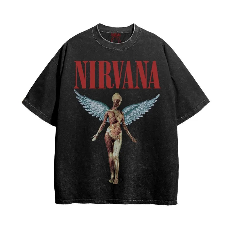 Nirvana Kurt Cobain Vintage Washed Retro Tie-Dye Loose Fit T-Shirt