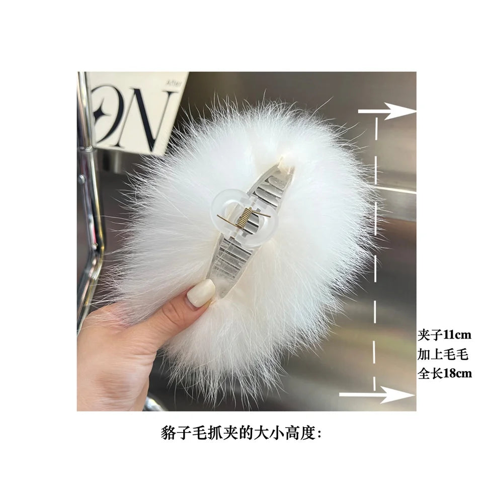New Jelly Color Fox Fur Hair Clip Woman Claw Clip For ladies Sweet Hair Ornament Hair Hold Headband Fur Hairpin Hair Accessories