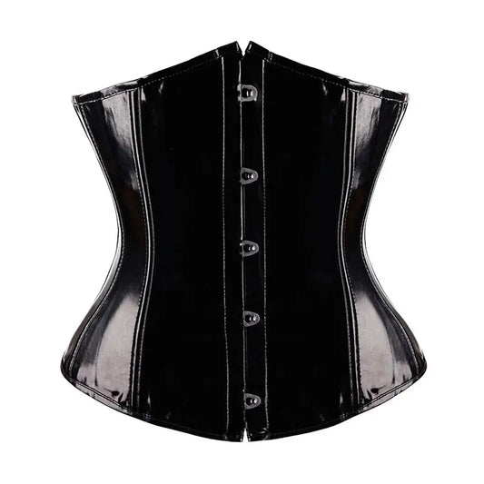 Black PVC Vinyl Corset Top Underbust Push Up Boned Bustier Goth Punk Korsett For Women Front Busk Gorset Plus Size Korse Sexy