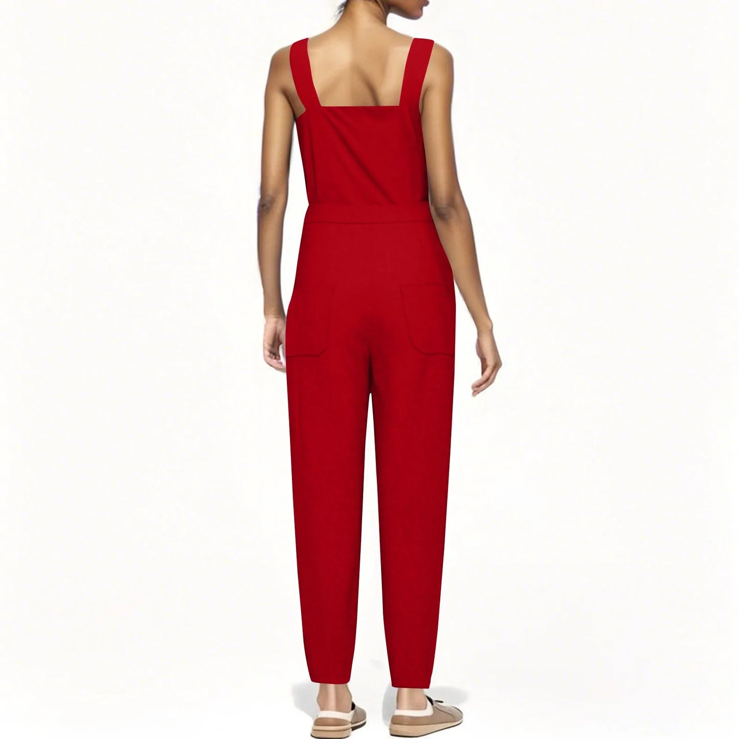 Lady's Fashion Clasp Pocket Cargo Romper Jumpsuits, Casual Jumpsuit Summer