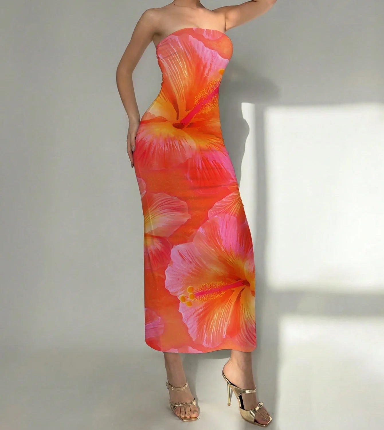 HLJ&GG Sexy Flowers Printing Bodycon Maxi Dresses Women Off Shoulder Sleeveless Backless Slim Vestidos Fashion Streetwear 2025