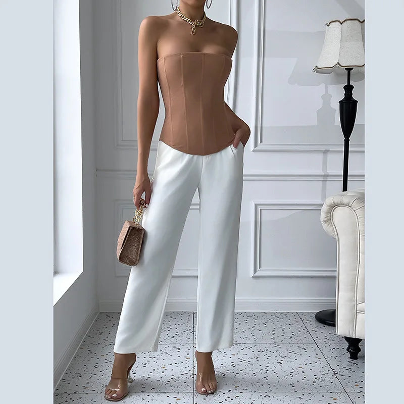 CHUANGERM Sexy Corset Top Solid Color Sleeveless S-neck Backless Bandage Women Push Up Hourglass Body Shaper Bustier Lingerie