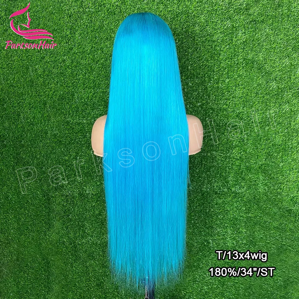250 Density Blue Colored Straight Lace Front Real Human Hair Wigs Brazilian 13x4 13x6 Transparent Lace Frontal Wigs For Women
