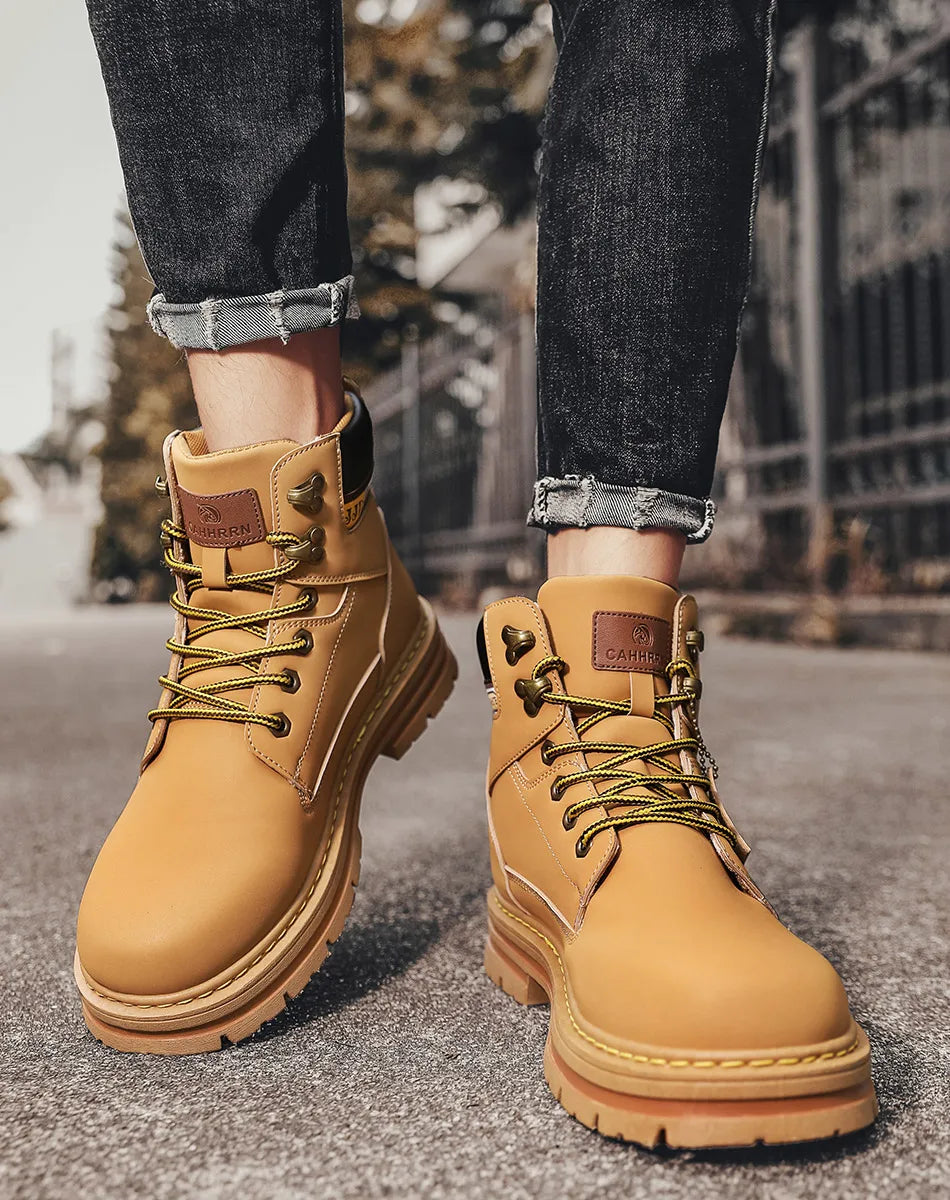 Lace-UP High Quality Fashion Man Outdoor Free Shipping 2024 New Footwear Male Brand Leather Shoes for Men Work Safety Mid-top