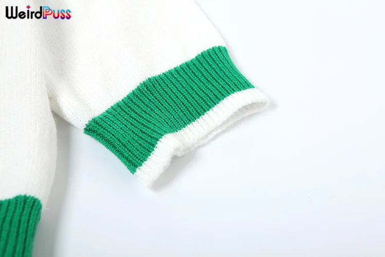 Weird Puss Knit Women 2 Piece Set 2024 Summer Trend Casual Polo Neck Short Sleeve Crop Tops+Skirts Matching Streetwear Outfits