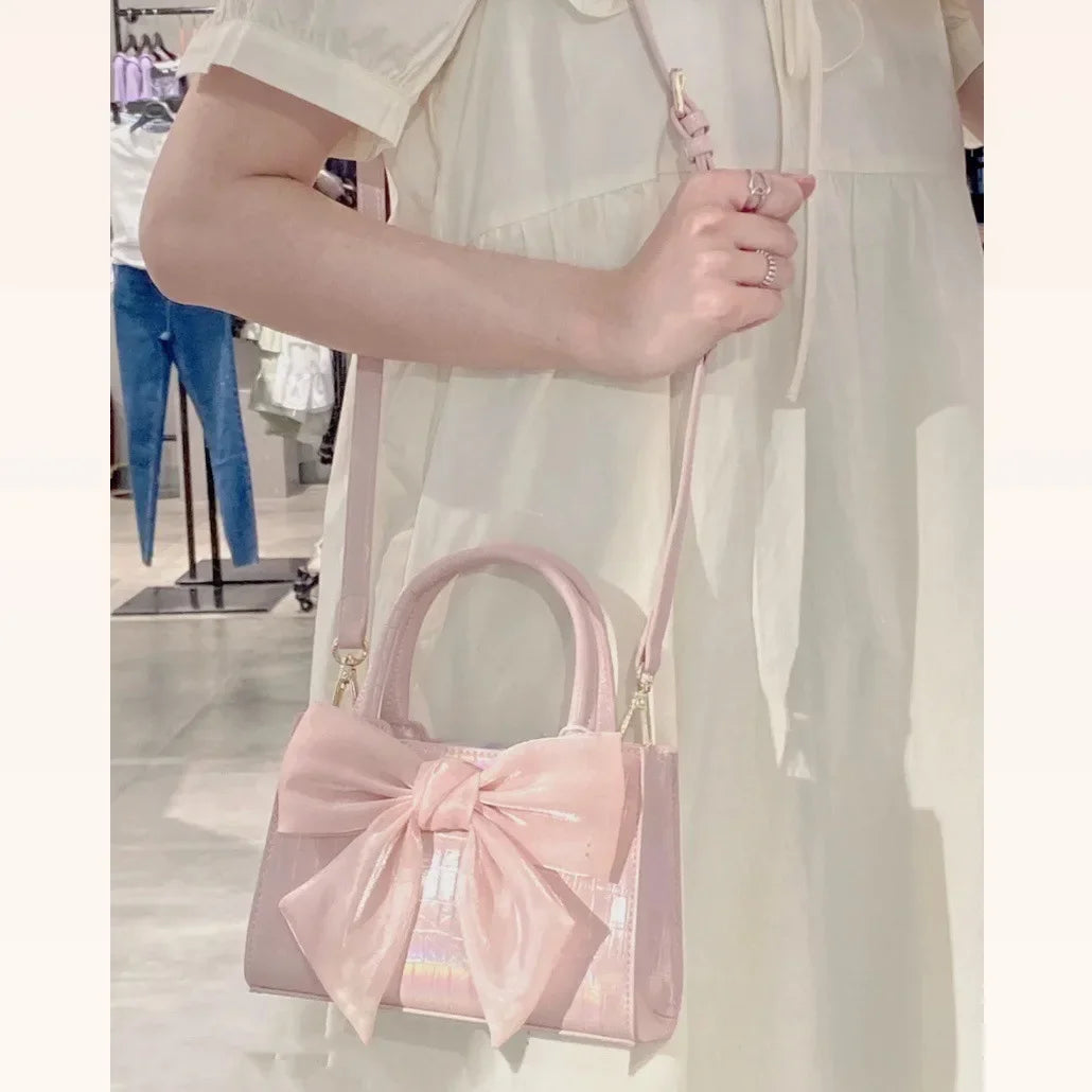 Fashion Women's Clutch Purse Handbags Summer Pink Bowknot Female Underarm Bags Sweet Girl's Small Square Shoulder Messenger Bag