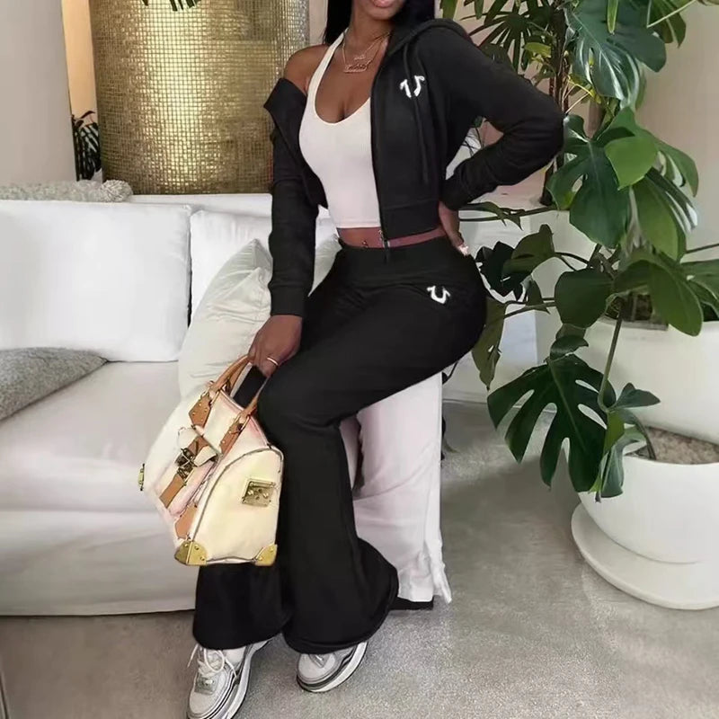 STYLISH LADY Letter Printed 2 Piece Set Long Sleeve Zipper Hooded Sweatshirt and Pant Suits 2025 Spring Casual Street Tracksuits