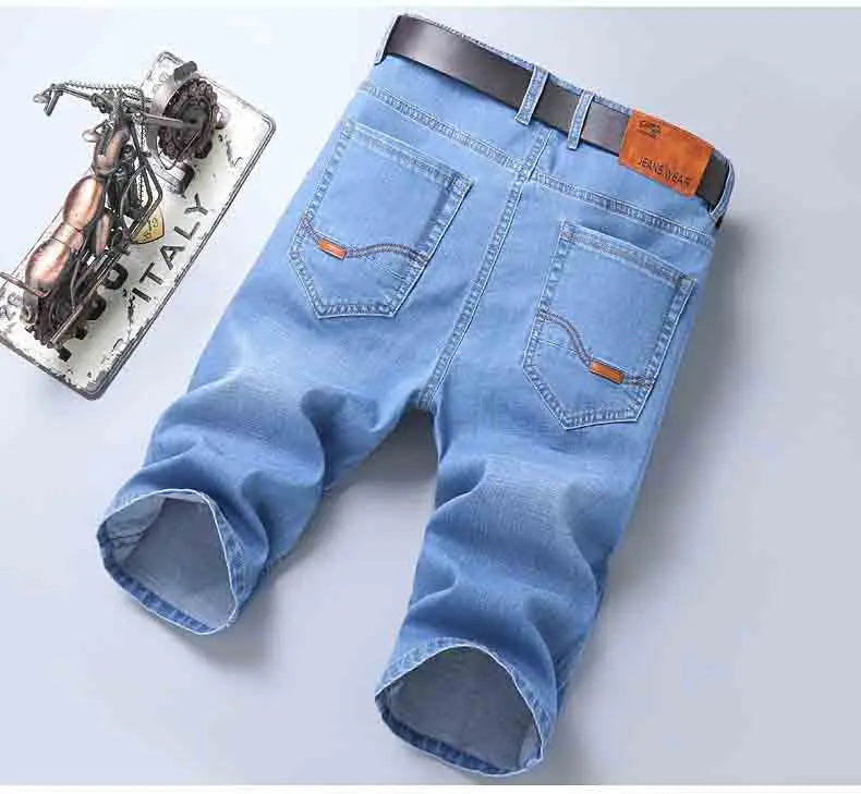 2025 New Summer Men's Denim Shorts New Thin Soft Comfortable Business Casual Straight Short Jeans Black Blue Brand Man Clothing