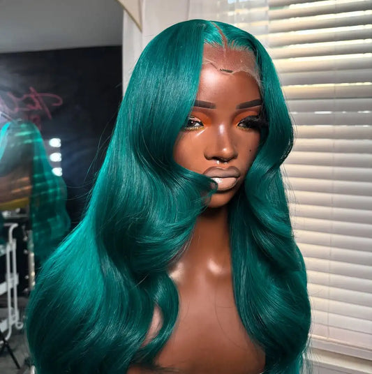 Transparent 13x4 Lace Frontal Body Wave Human Hair Wigs Colored Cyan Green 13x6 Lace Front Wig Brazilian Pre Plucked for Women