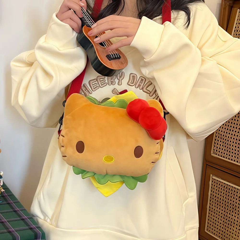 Hello Kitty Kawaii Hamburger Plush Mini Crossbody Bag Adorable Shoulder Purse for Teen Girls Kawaii Fashion Shoulder Bagfor Girl