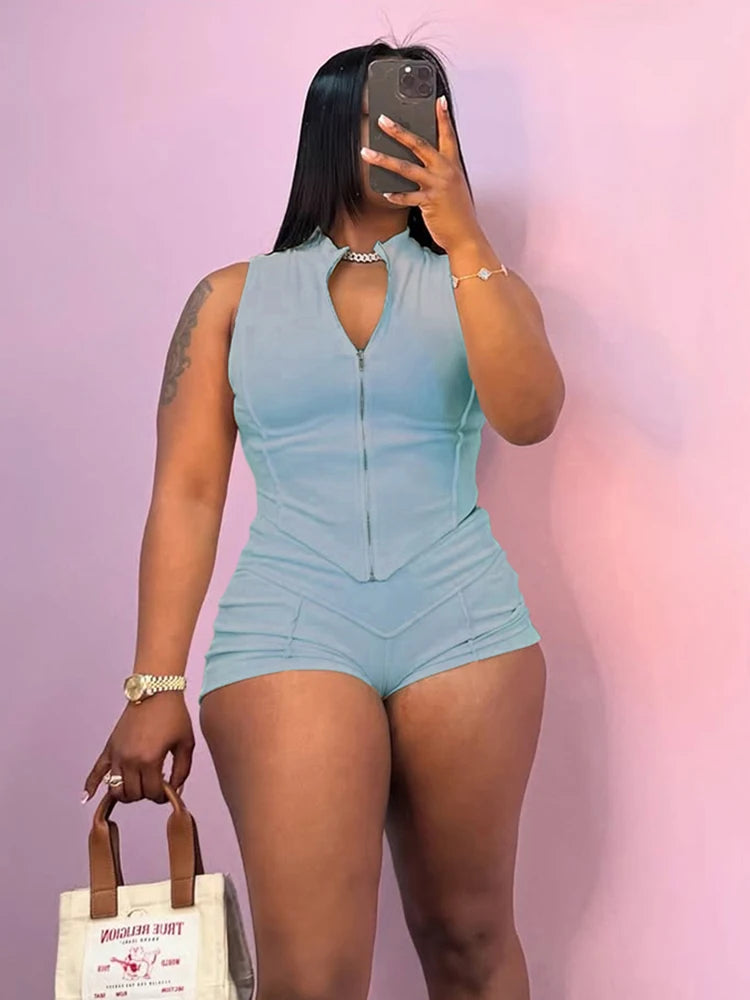 Weird Puss Casual Tracksuit 2 Piece Set Women Irregular Tank Tops+Peach Hip Zip Shorts Daily Simple Skinny Sporty Streetweas