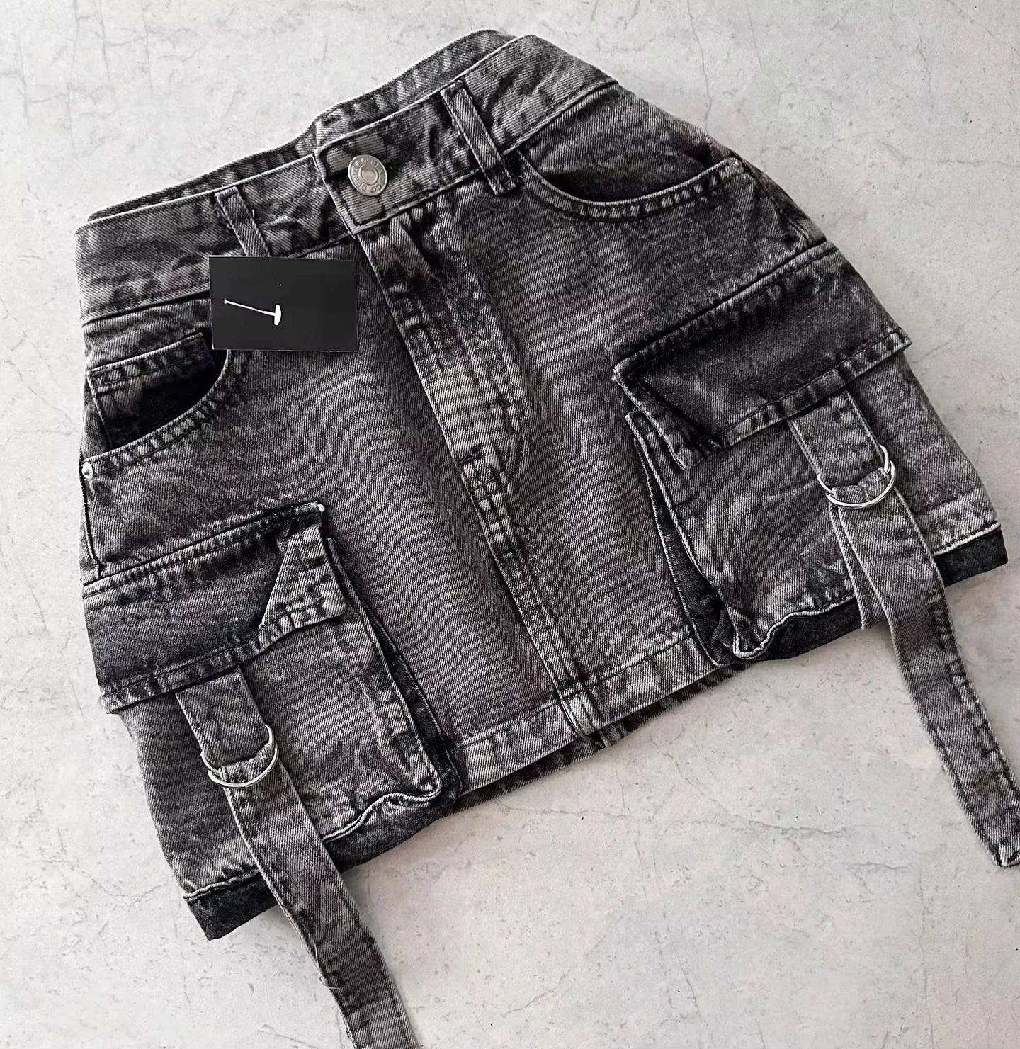 Y2K Vintage Khaki Raw Edge Cargo Skirt Harajuku Hottie Low Waist Mini Skirt Gothic Casual Cross Graphic Embroidery Short Skirt