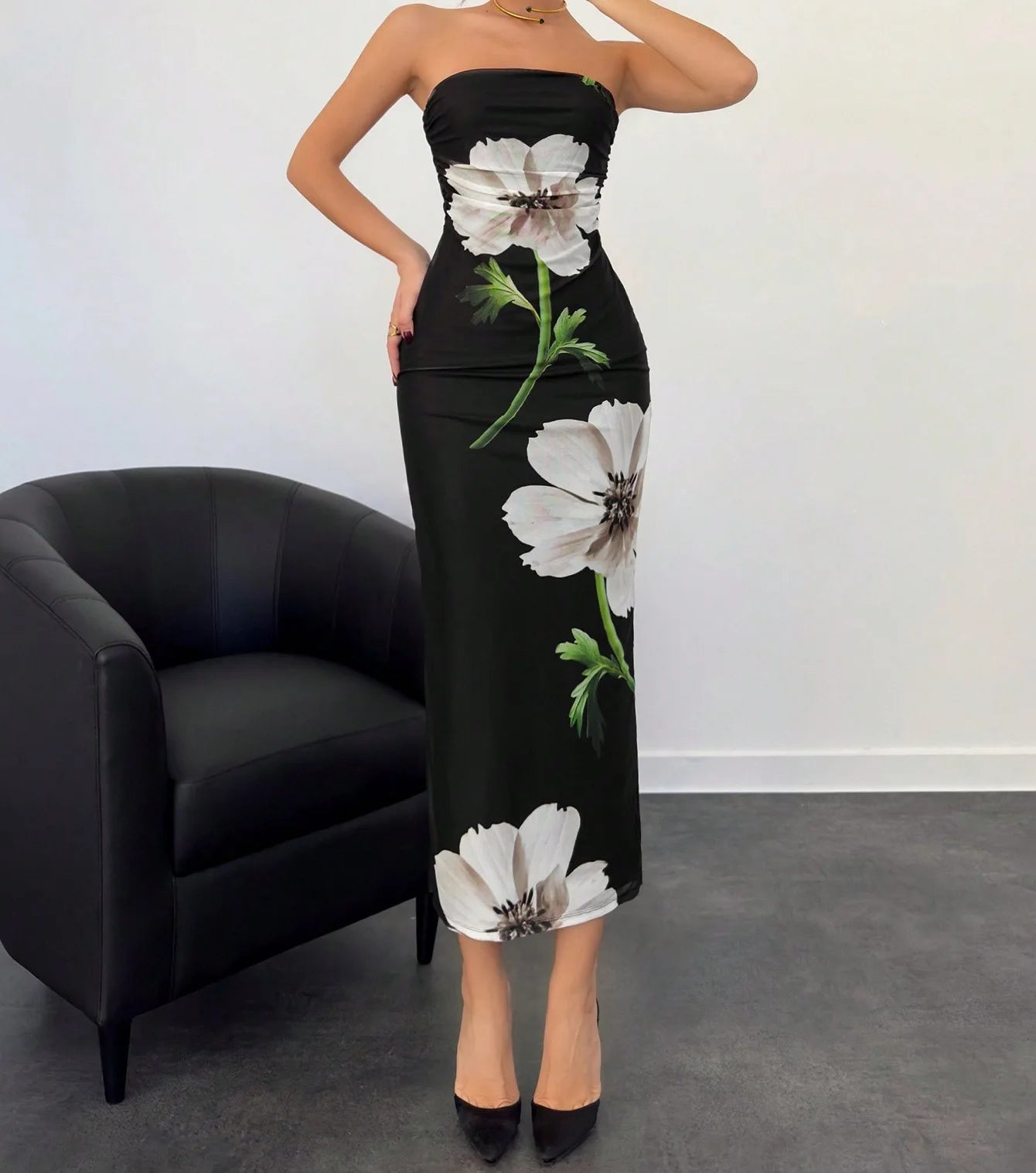HLJ&GG Sexy Flowers Printing Bodycon Maxi Dresses Women Off Shoulder Sleeveless Backless Slim Vestidos Fashion Streetwear 2025