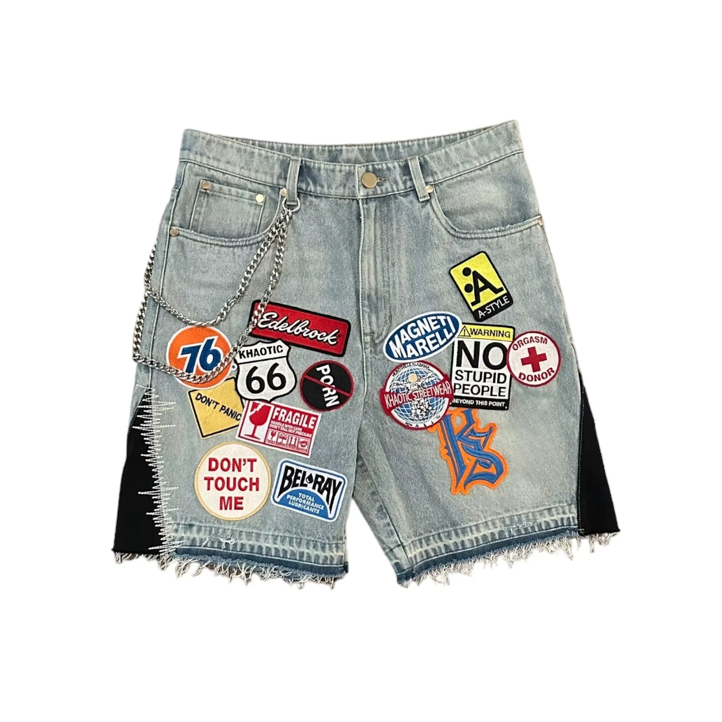 Female Streetwear Retro Patchwork Shorts Y2K Jeans Cartoon Embroidery Shorts Low Waist Over The Knee Pants Casual Shorts