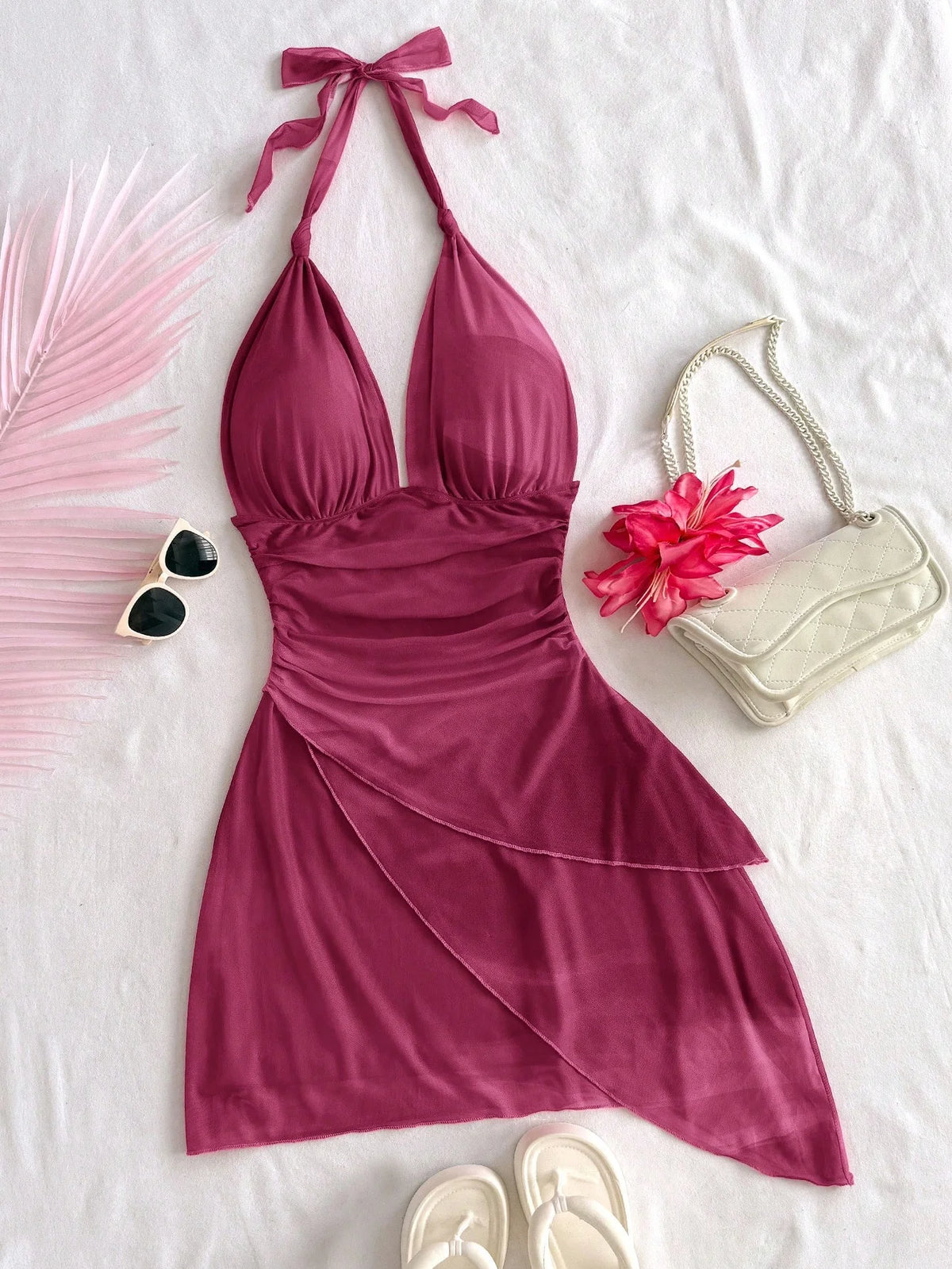 2025 Fashion Design sense Chiffon sleeveless sexy tight deep V short sexy pure backless dress