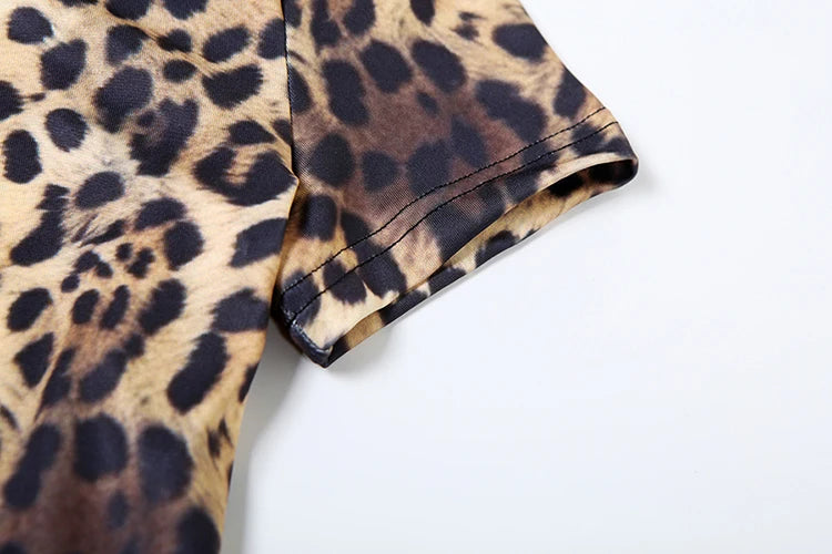 Weird Puss Peach Buttocks Jumpsuit Women Backless Leopard Print Shorts Sleeve Fitness Summer Trend Streetwear Workout Overalls