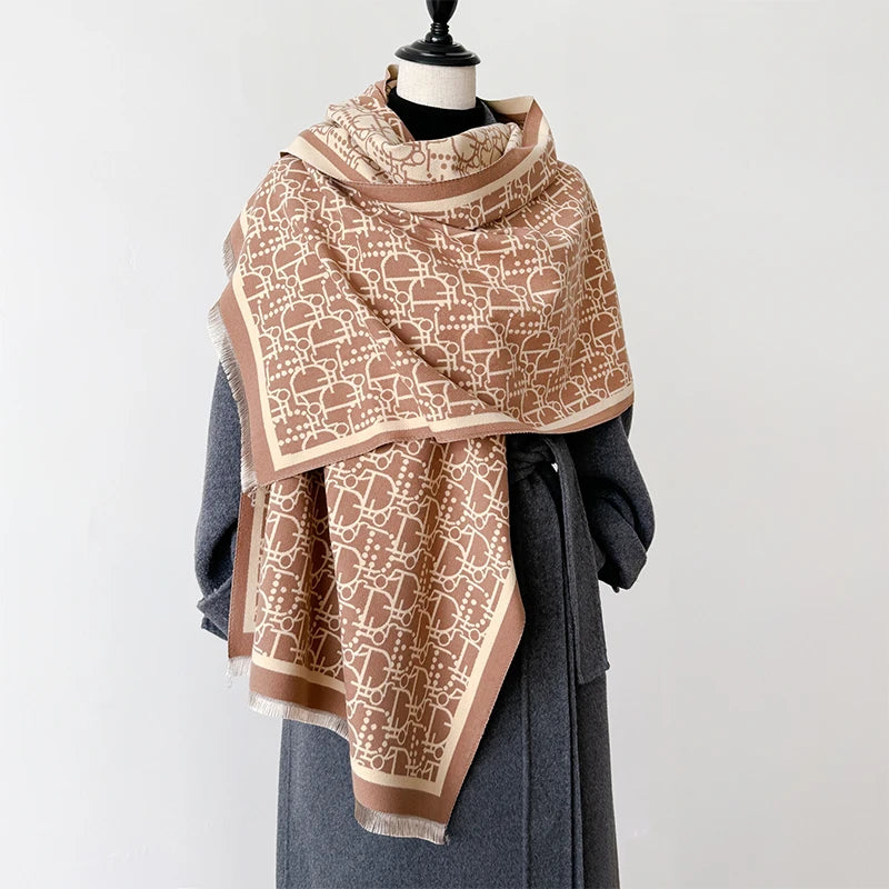New Letter Design Winter Warm Cashmere Jacquard Scarves High Quality Women Thicken Wrap Shawl Ladies Wool Pashmina Scarf
