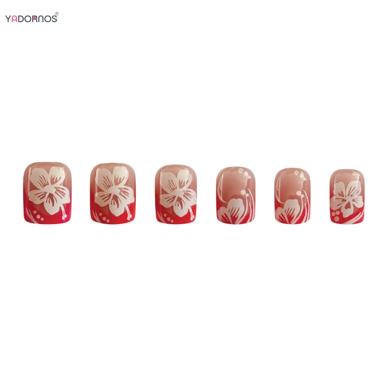 24Pcs Fairy White Flower Fake Nails Pink French Tip Press on Nails Short Square Wearable False Nail for Girls DIY