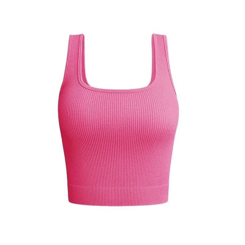 Women Solid Square Neck Ribbed Tank Top Camisole Women Summer Basic Elastic Sleeveless Crop Tops
