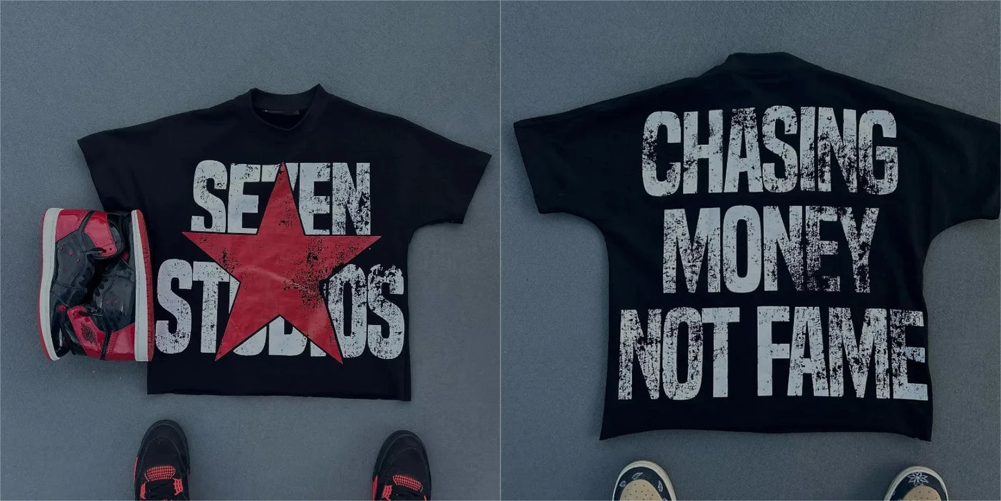 Vintage Chasing Money Not Fame Graphic 100% Cotton T-Shirt Cropped Tees Co-ed Top graphic t shirts men clothing