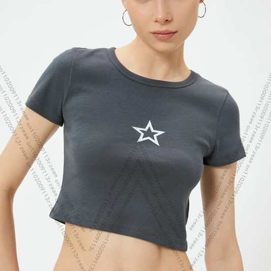 Short Crop Top With Star Pattern 3D Print Girl Hip Hop Gothic Baby Tee Y2K Harajuku Fashion Street Women Leisure Baby Tee