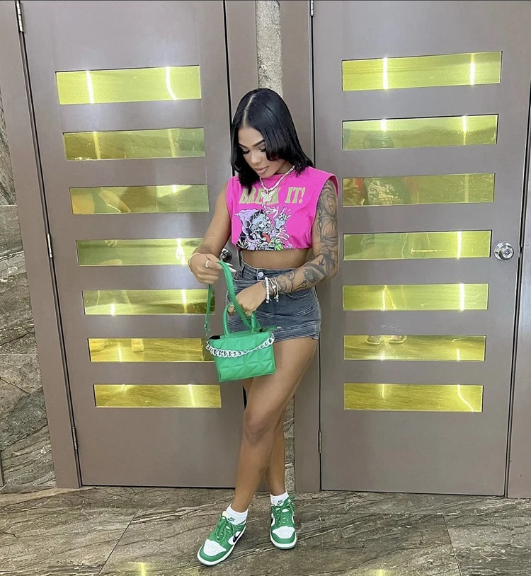 STYLISH LADY Harajuku Letter Printed Hip Hop T Shirt 2025 Summer Women Sleeveless O Neck Casual Street Tops Tees