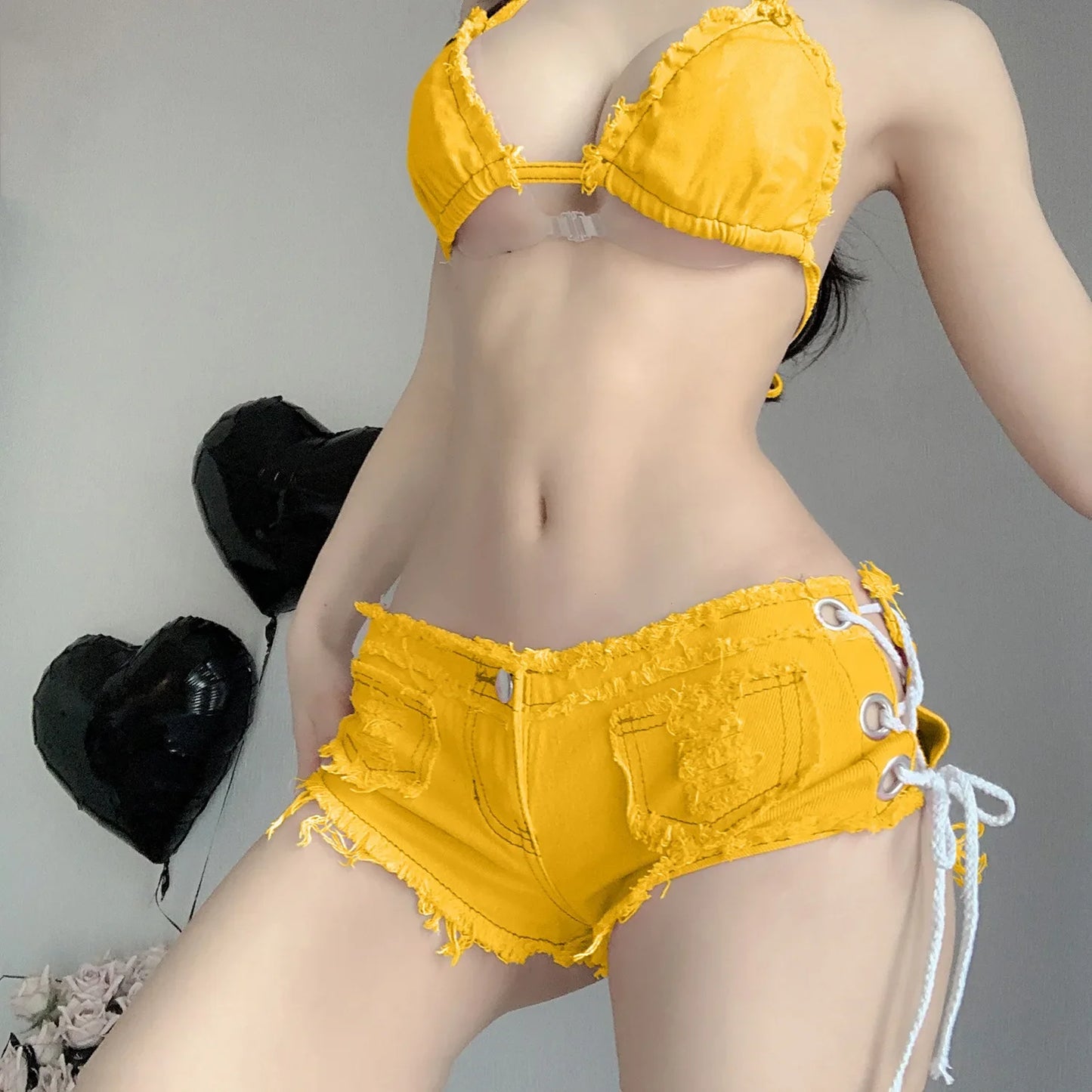 Sexy Low Waist Jeans Shorts, European American Style Crossbody Shorts For Nightclubs Summer Fashion Trend