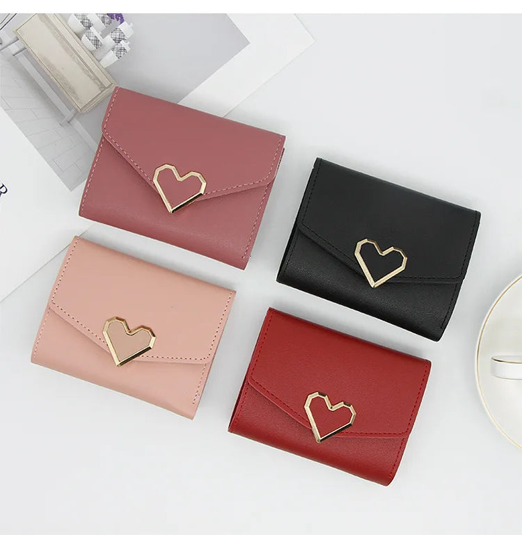 Korean version women wallet short heart-shaped three fold women's wallet multi card slot card bag zero wallet purses for women