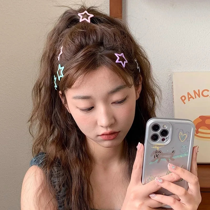 10/50pcs Colorful Kawaii Star Barrettes Y2K Sweet Girls BB Solid Star Hairclips Metal Snap Clip, Hair Jewelry Gifts
