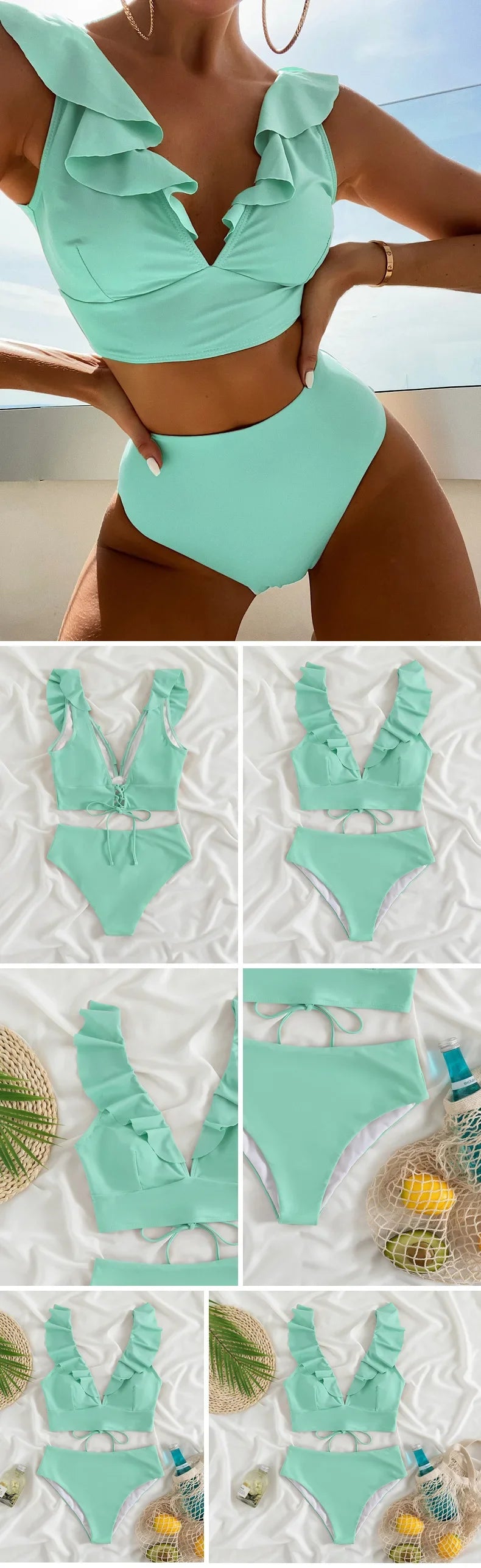 Ladies Two-Piece Bikini Set Sexy Swimsuit Tankini Fashion Ruffled Bikini Swimwear Women Swimming Suit Summer Beachwear Clothing